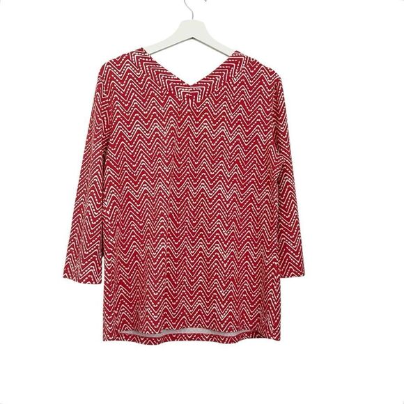 J. McLaughlin Red and White Chevron Top size Large - Picture 2 of 7